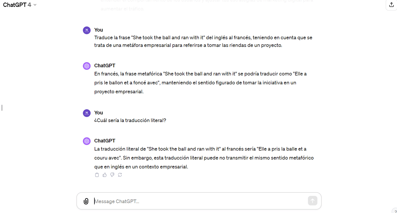 Ejemplo de traducci&oacute;n con matices en ChatGPT 4.