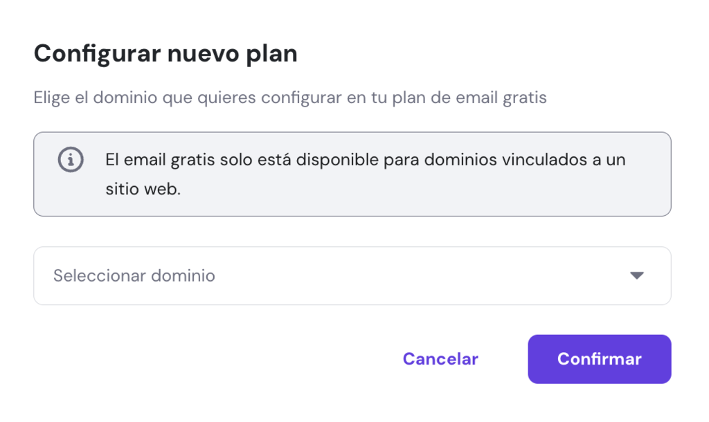 Ventana para obtener un buzón adicional de email en hPanel