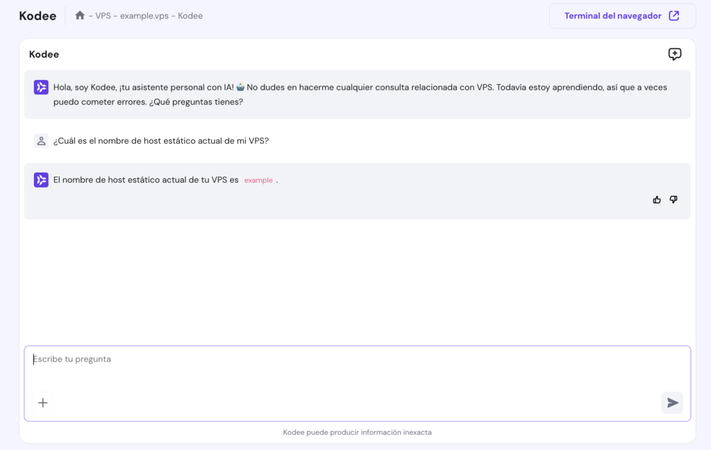 Ejemplo de uso de Kodee en hPanel