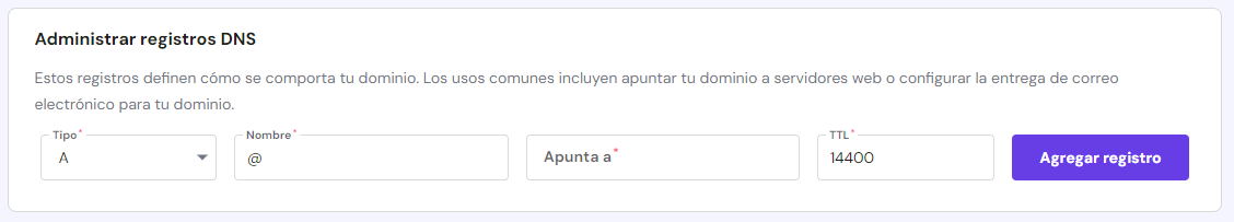 Administrar registros DNS