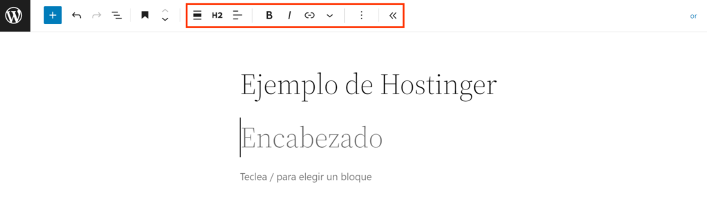 Barra de herramientas de bloque de Gutenberg