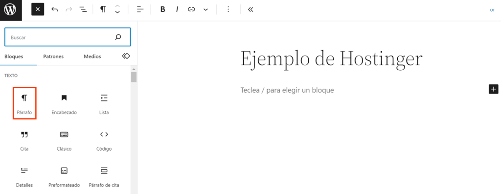 Bloque P&aacute;rrafo de Gutenberg