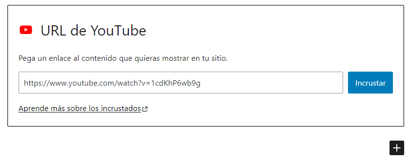 Caja para incrustar video en el editor de bloques