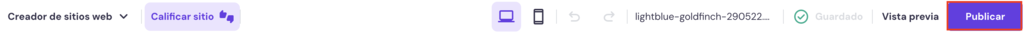 Opción de Publicar en el editor de webs de Hostinger