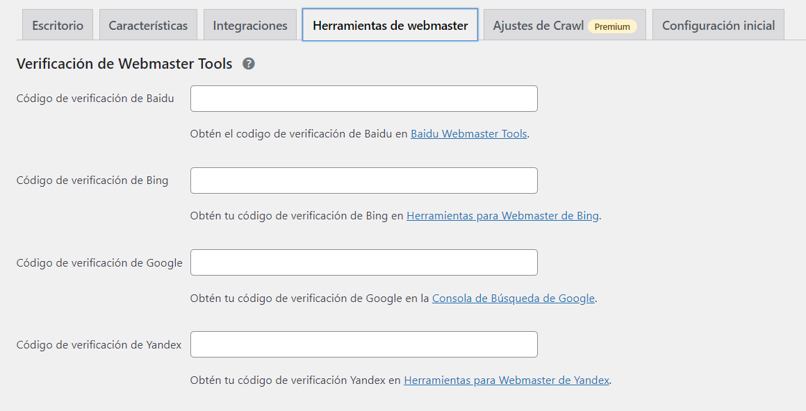 Herramientas de webmaster de Yoast SEO