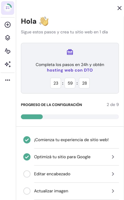 Lista de comprobación del creador de sitios web de hPanel
