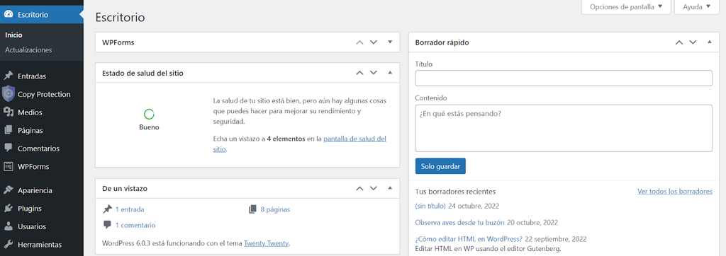 Panel de control de WordPress