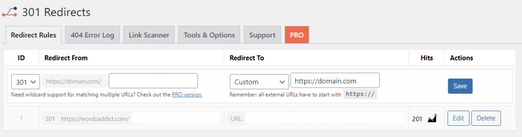 Plugin 301 Redirects en WordPress