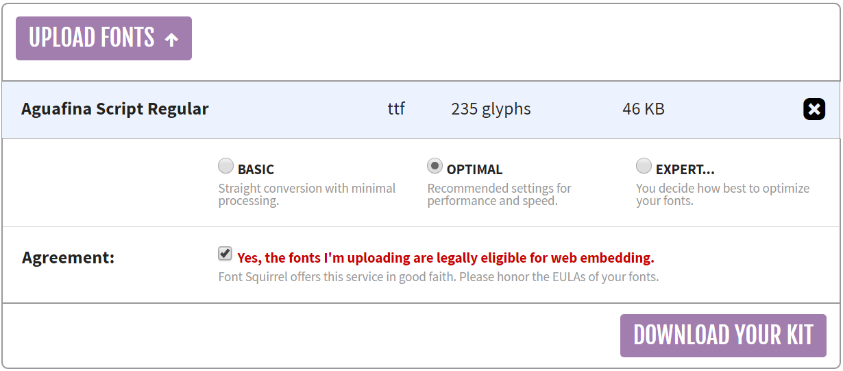 Upload Fonts de Webfont