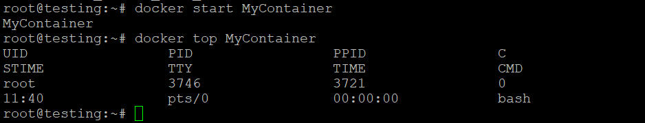 El comando Docker top muestra el proceso superior de un contenedor en ejecuci&oacute;n.