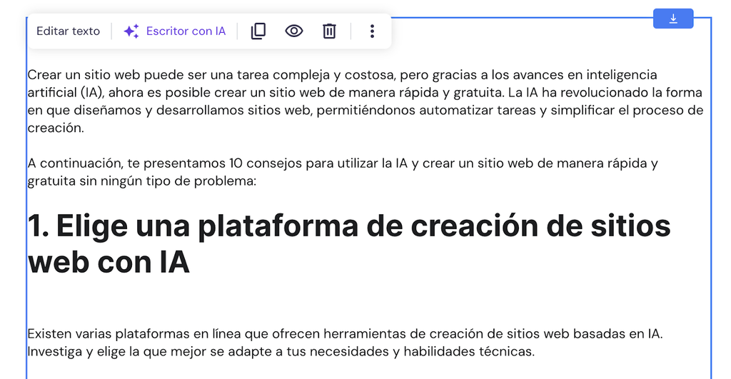 Ejemplo de uso de Generador de Blogs con IA de Hostinger