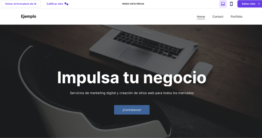 Ejemplo de p&aacute;gina web creada con IA