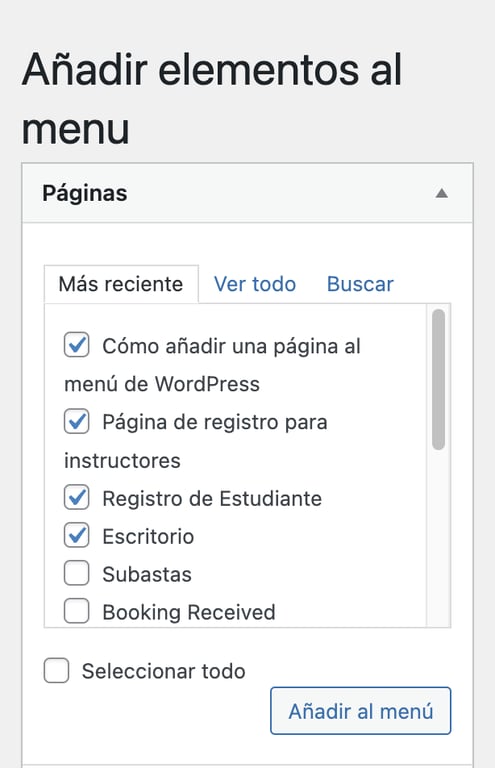 Añadir elementos al menú creado en WP