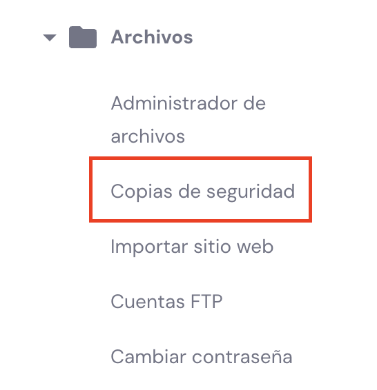 Opci&oacute;n Copias de seguridad en hPanel