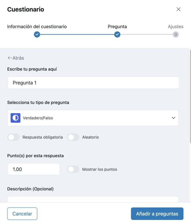Cuestionario en Tutor LMS