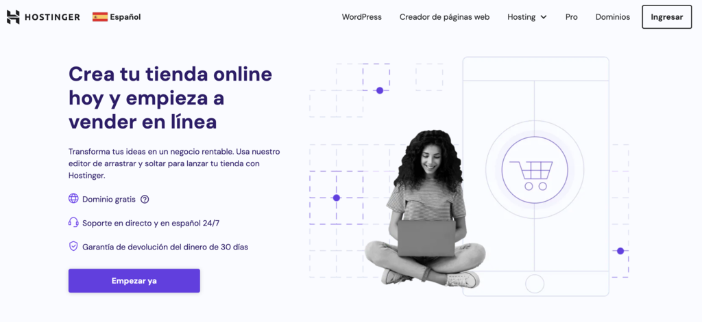 Sitio web de Hostinger para crear tienda online