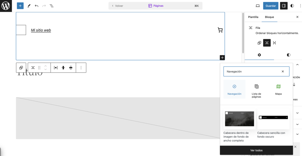 Bloque de navegación del editor de WP