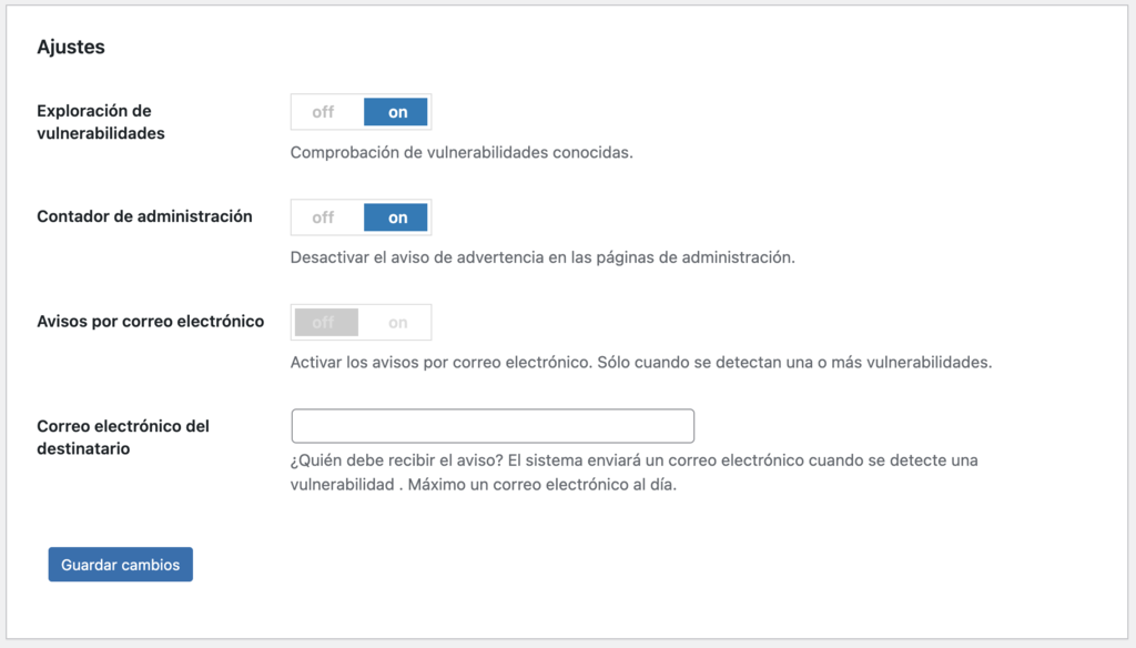 Ajustes de Security Ninja