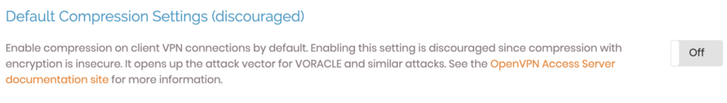 La configuraci&oacute;n de compresi&oacute;n por defecto en un panel OpenVPN