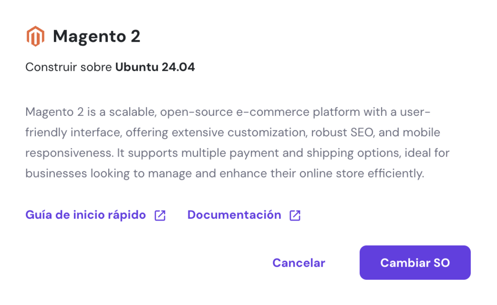 Secci&oacute;n para cambiar SO en hPanel