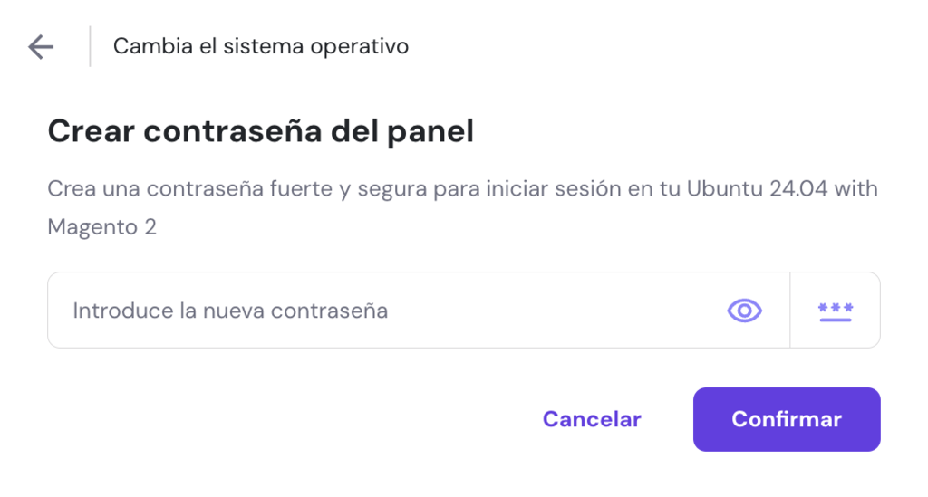 Ventana para crear contrase&ntilde;a en hPanel