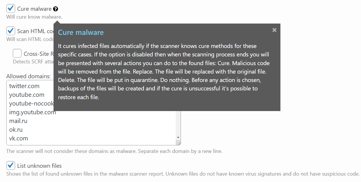 Opci&oacute;n Curar Malware de Security & Malware Scan de CleanTalk