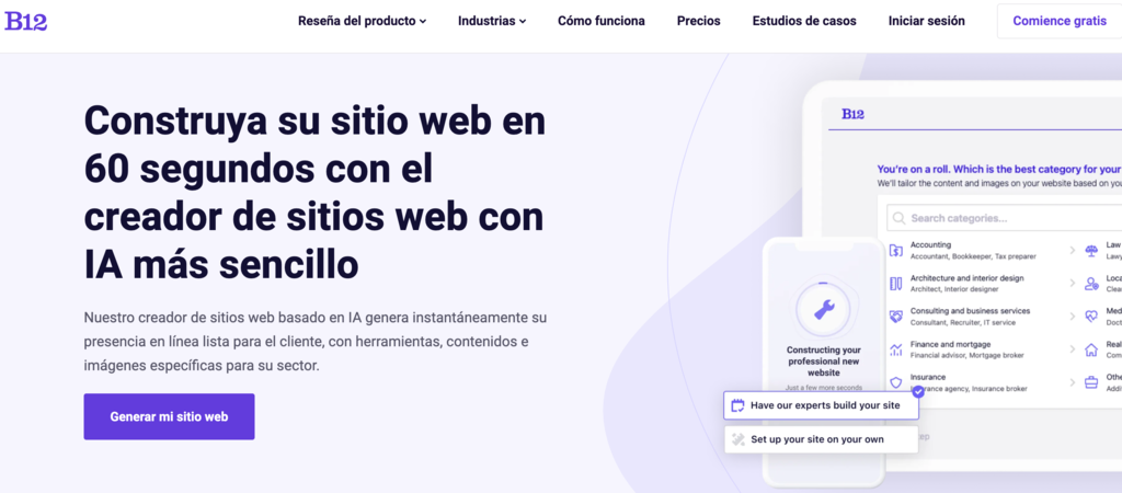 Creador de sitios web con IA B12