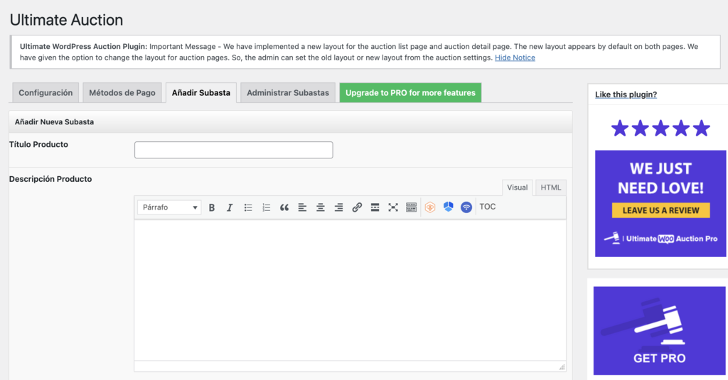 A&ntilde;adir subasta en Ultimate Auction
