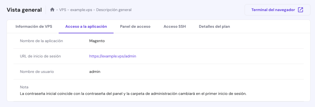 Secci&oacute;n de Acceso a la aplicaci&oacute;n de hPanel