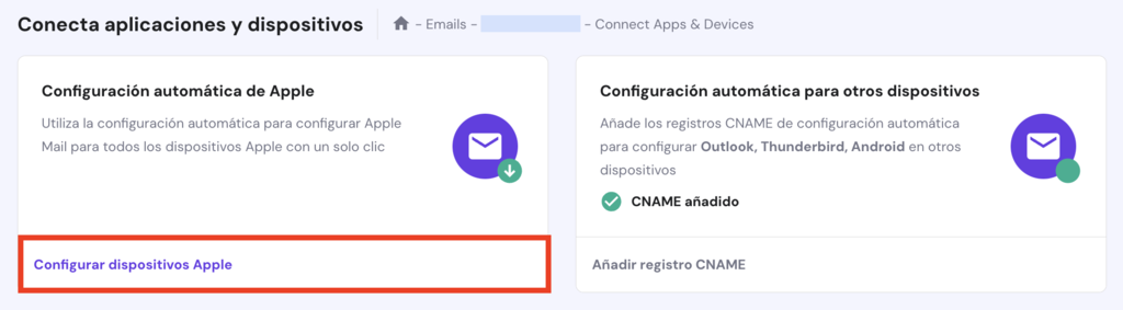 Configurar dispositivos Apple en hPanel