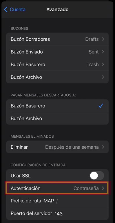 Opción de autenticación de iPhone