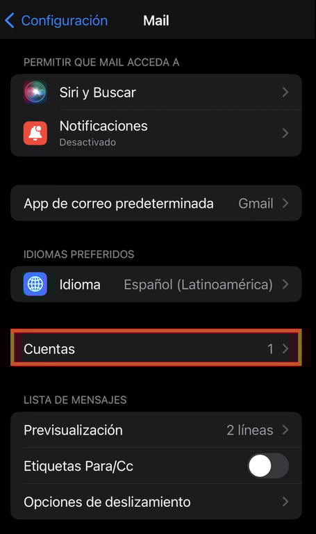 Cuentas de ajustes en iPhone