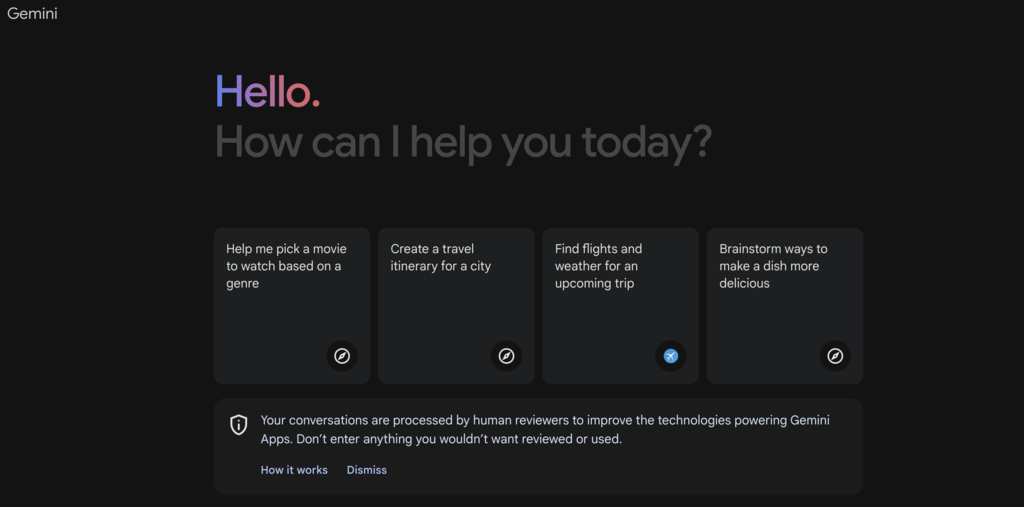 Landing page de Gemini