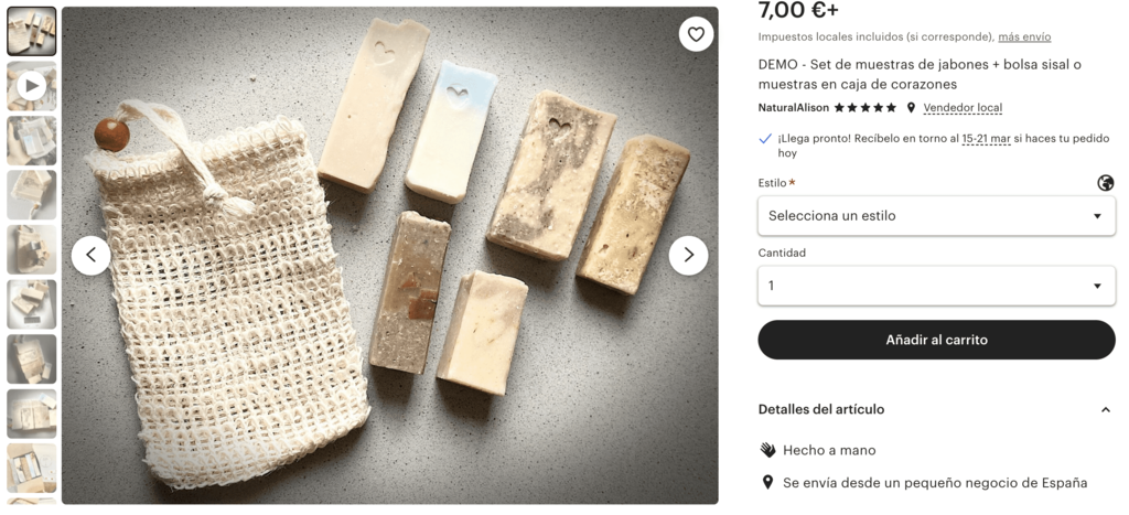 Ejemplo de jabones hechos a mano para vender en Etsy