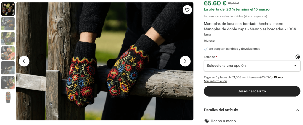 Ejemplo de manoplas hechas a mano para vender en Etsy