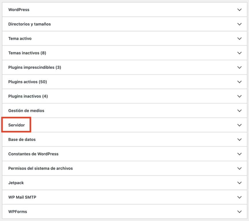 Opciones de salud del sitio de WordPress