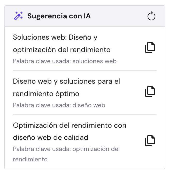 Sugerencias con IA del creador de webs de Hostinger