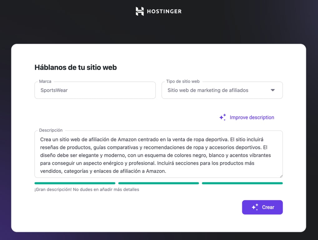 Asistente de creación de sitio web en el HWB