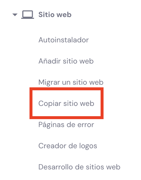 Opciones de Sitio web en hPanel