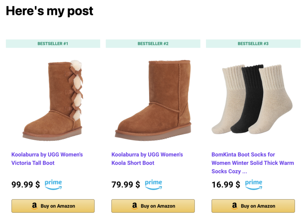 Mostrar varios enlaces de afiliados de Amazon con tarjetas horizontales