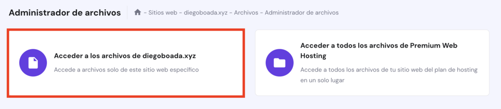 Administrador de archivos de hPanel