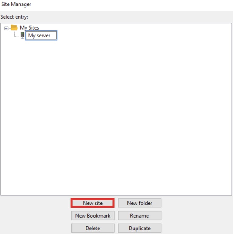 Administrador del sitio de FileZilla