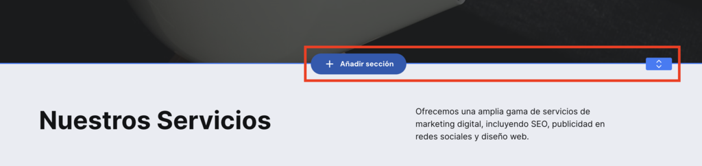 Botón de Añadir sección del Creador de Hostinger