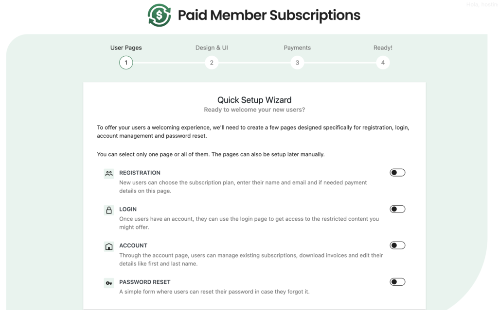 Asistente de configuraci&oacute;n de Paid Member Subscriptions