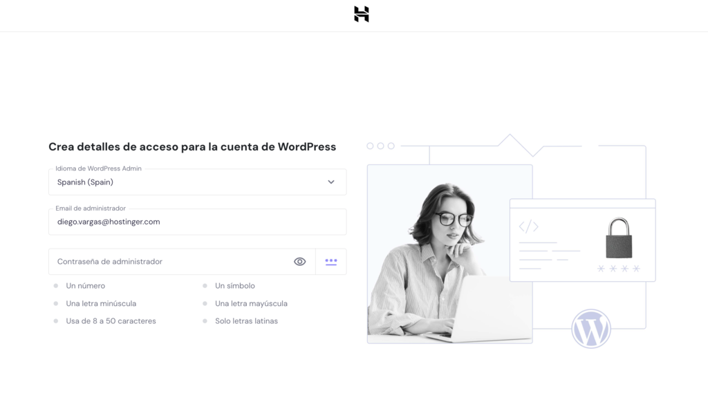 Detalles de la cuenta de WP en hPanel