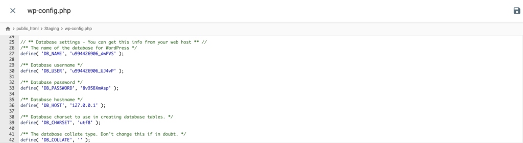 Edición del archivo wp-config.php 