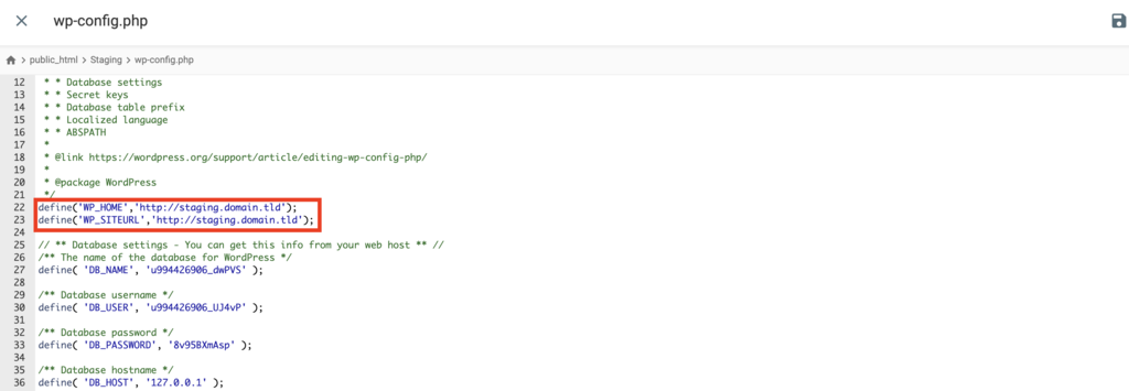 Edición del archivo wp-config.php 