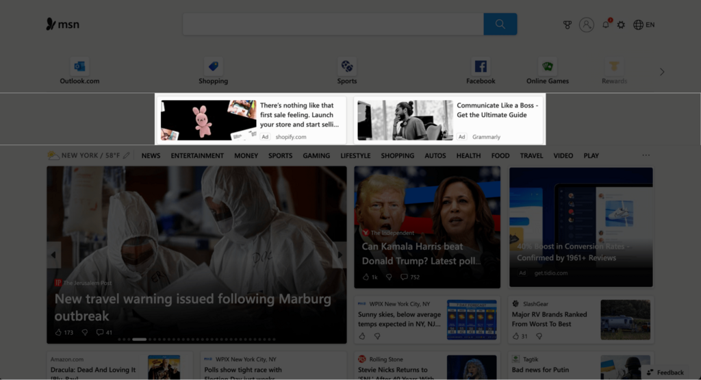 Ejemplo de anuncio en sitio web