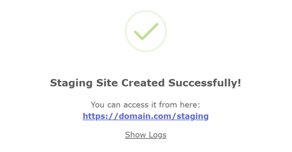 Mensaje de sitio web de staging creado exitosamente