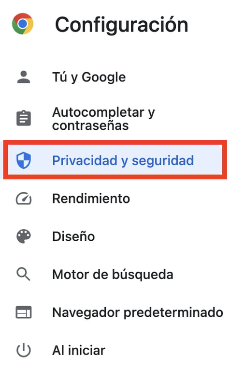Secci&oacute;n de Configuraci&oacute;n de Google Chrome